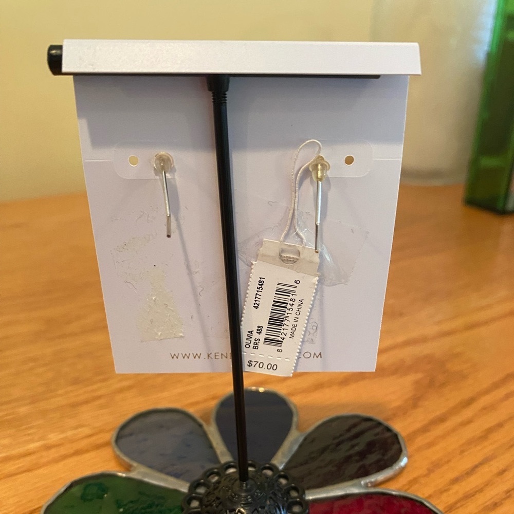 KENDRA SCOTT Olivia Lapis Navy Gem Faceted Drop Earrings. Gold Trim. Rare. New - Picture 2 of 3